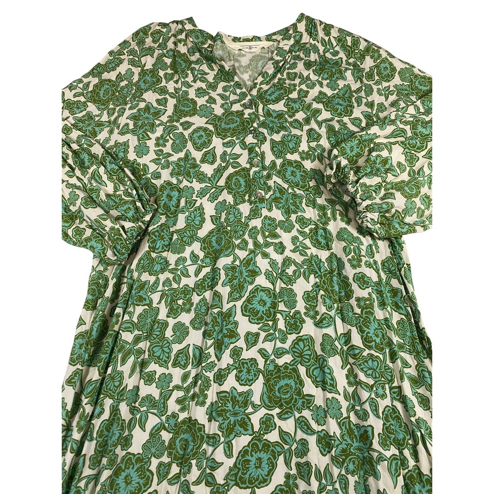 Citrine Swim and Be Free Green Floral Henley Maxi Dress Long Sleeve Large - Picture 2 of 14